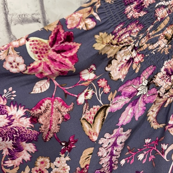 Dear John Blouse Floral Peasant Tie Front Ruffled Collar Smocked Balloon Sleeves - Picture 6 of 12